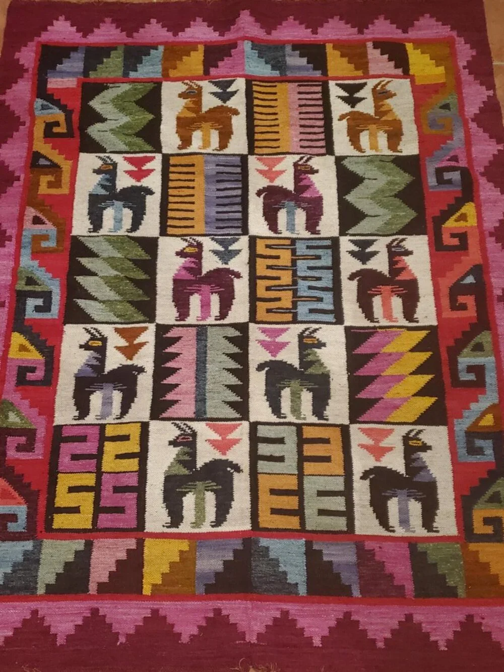 Peruvian Andean Wool Tapestry – Handwoven Llama Wall Hanging – Colorful Rustic